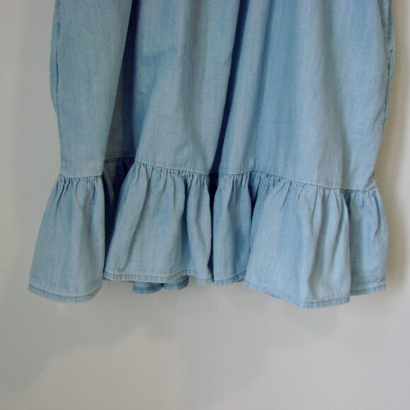 Blue Chambray Dress Old Navy Fit and Flare Cami Ruffle Tie Shoulder Size Small - Picture 10 of 11